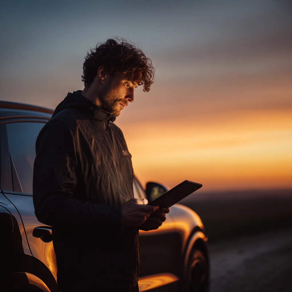 Автомобиль с international наклейкой и полисом страхования на фоне американского пейзажа